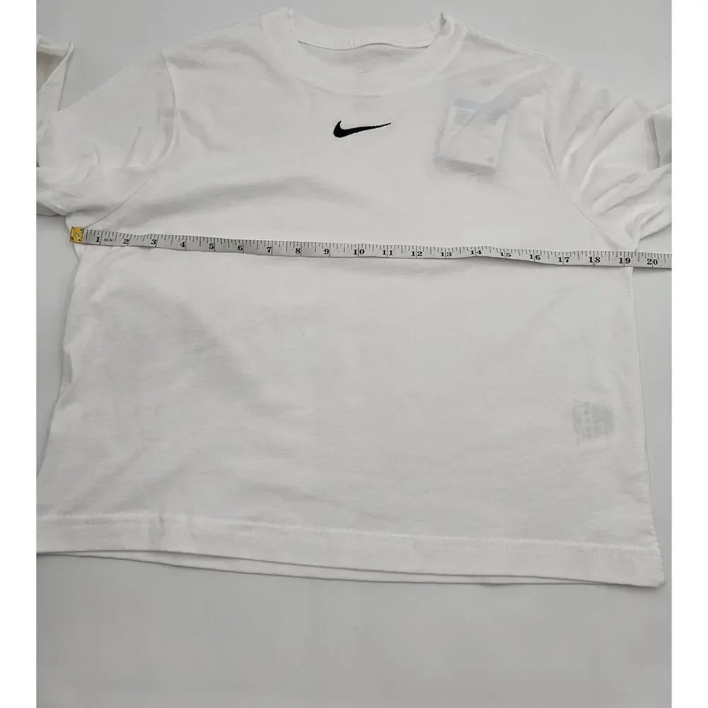 Nike Essential Tee Girl's M White Loose Fit Long Sleeve Shirt NWT